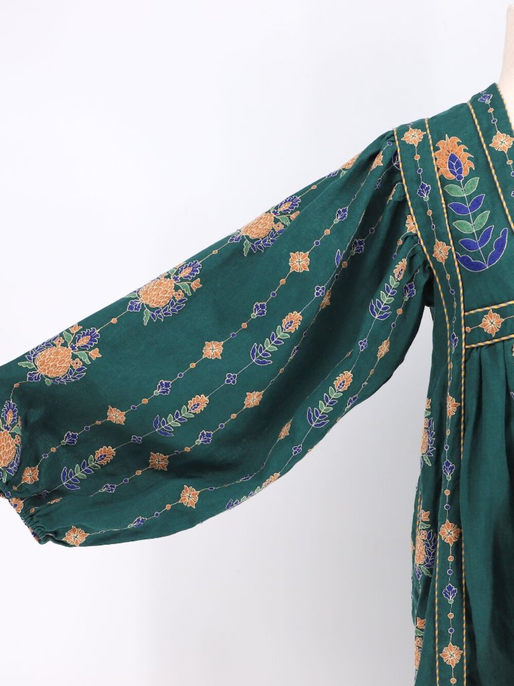 FARM RIO Linen Green Pineapple Embroidered Tunic Maxi Dress Size XS - Picture 6 of 11